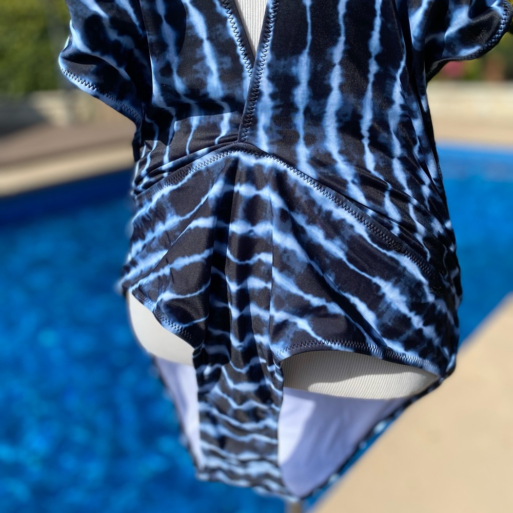 Halter Cutout Dark Blue Tie Dye One Piece Swimsuit - Picture 12 of 14